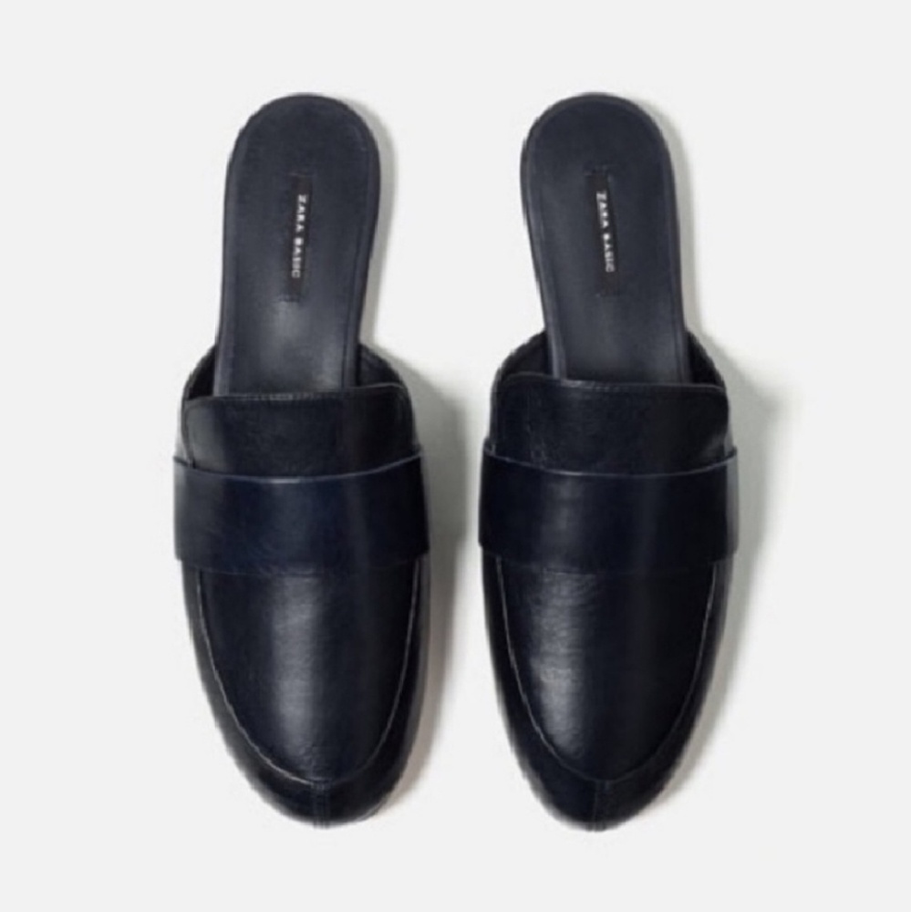 Zara Navy Loafer Mules